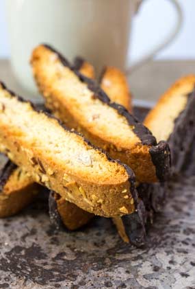 Refrigerating chocolate glazed biscotti